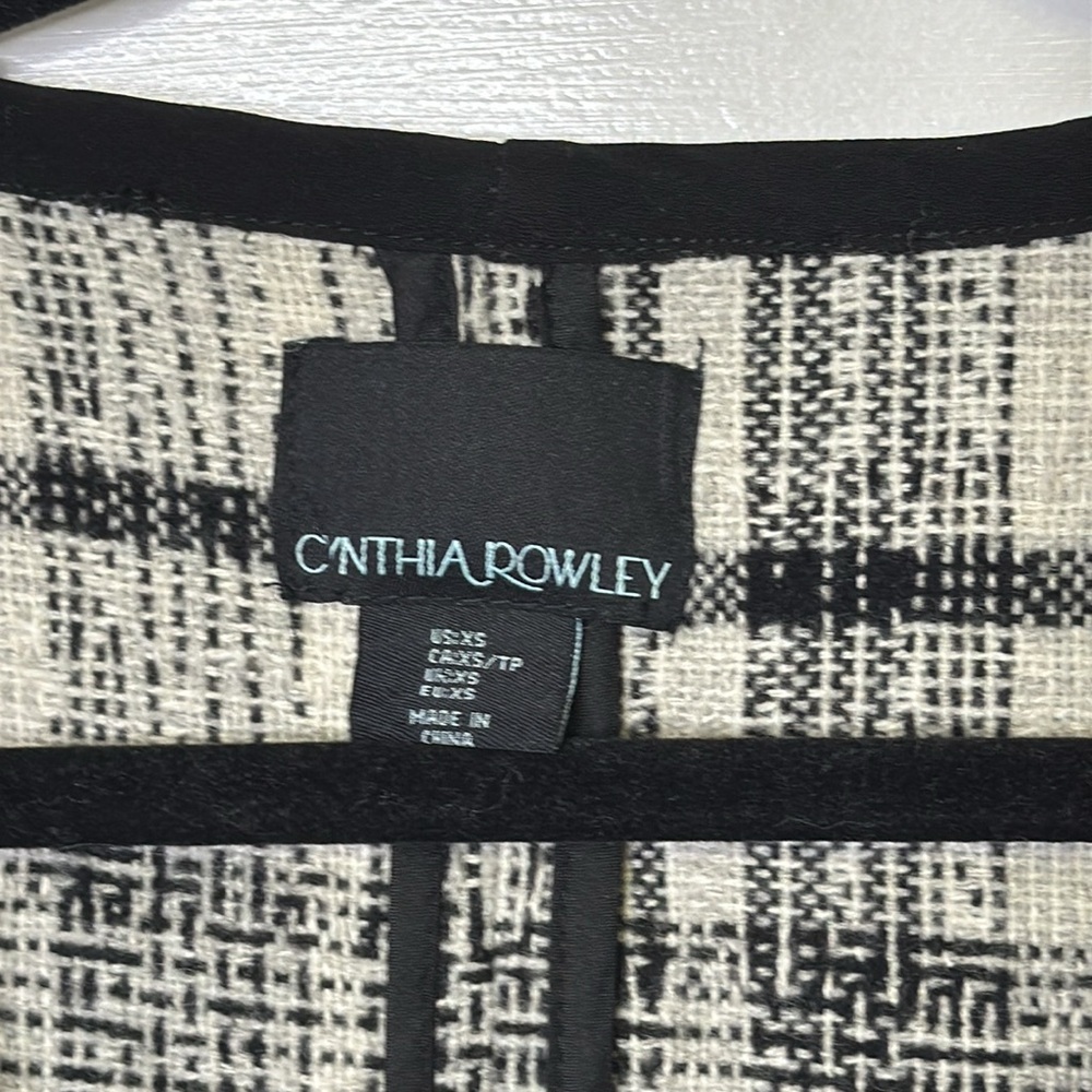 Cynthia Rowley Black and White Plaid Open Front Jacket - Picture 2 of 5